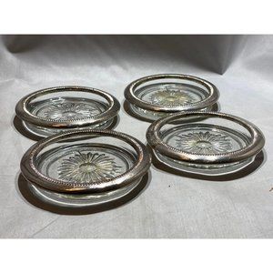 MCM Vintage Hollywood Regency Silver and Crystal Coaster Ashtrays